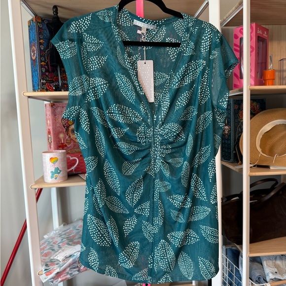 Daniel Rainn Teal Leaf Print Blouse NWT size 3X - Picture 4 of 8